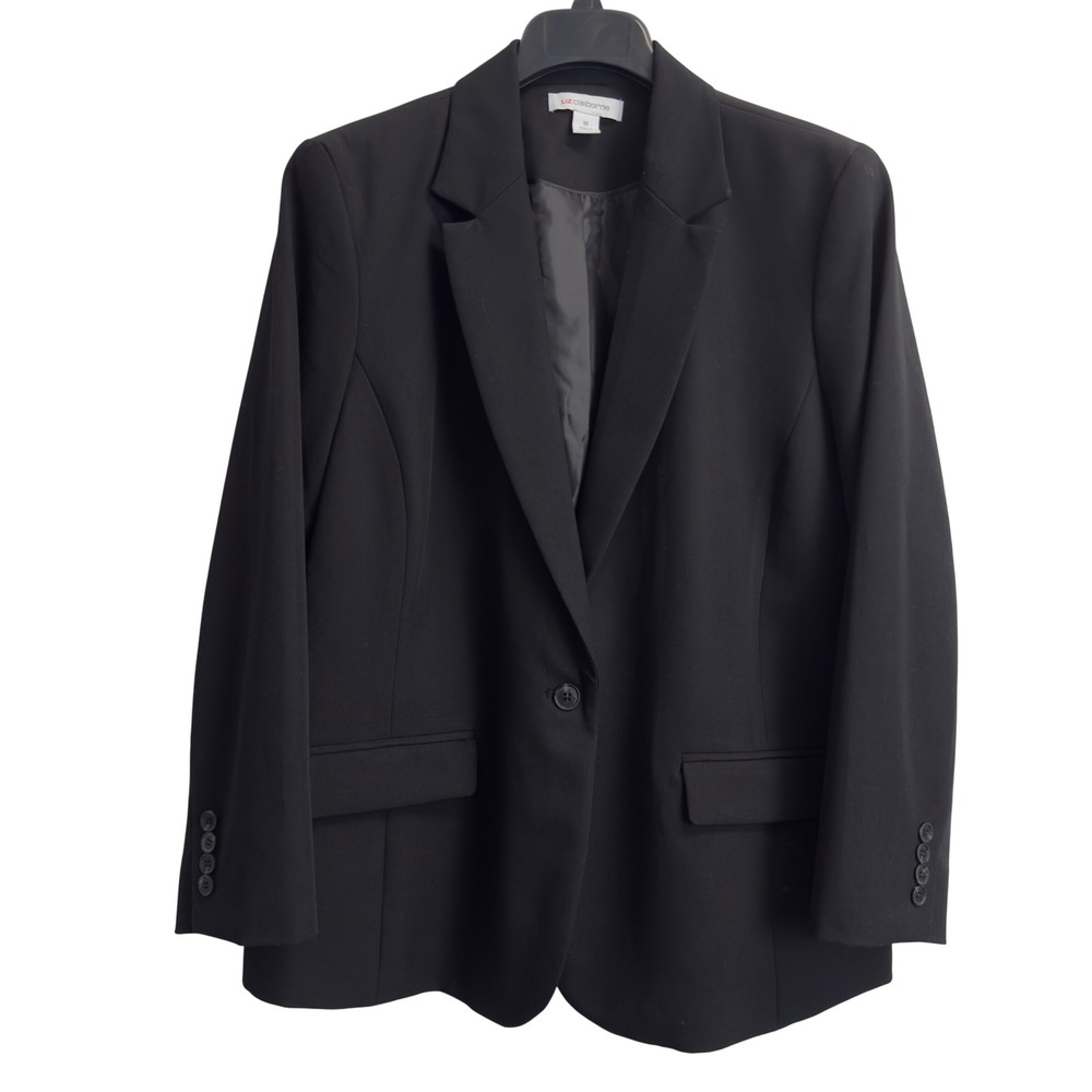 Liz Claiborne Black Single Button Blazer Jacket Women Size 16 Professional